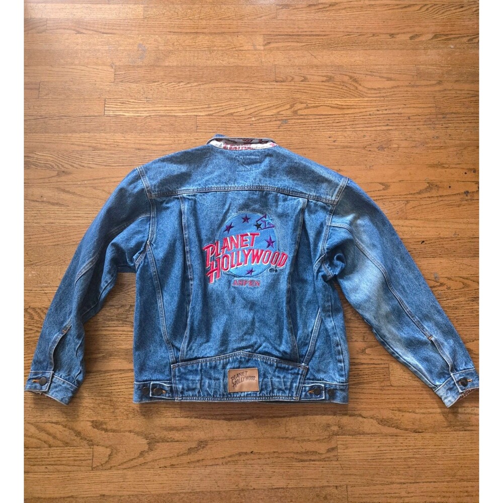 Vtg Planet Hollywood Embroidered Denim Trucker Jacket Size Large *Read* - Picture 5 of 9
